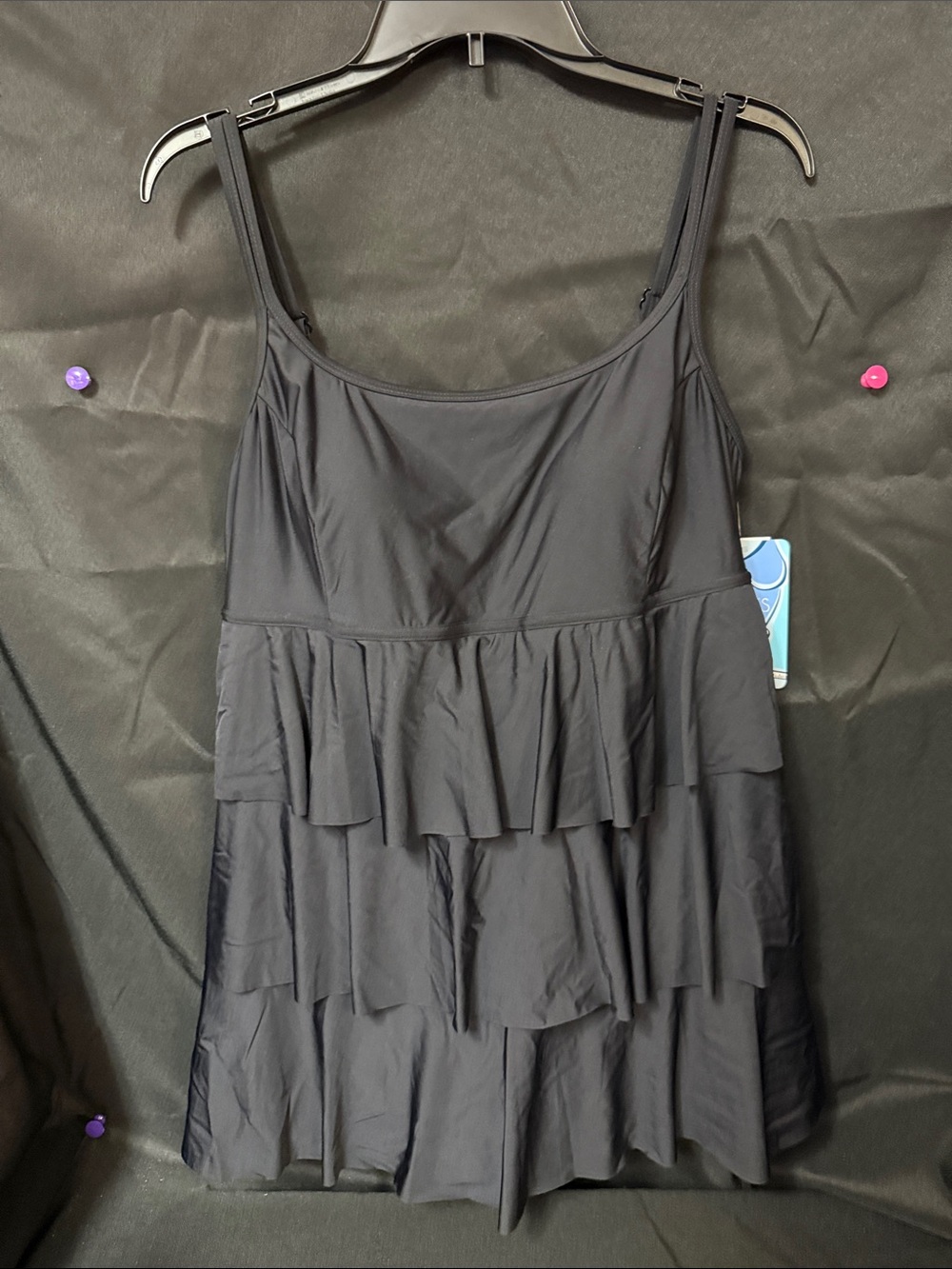 Longitude Black Tiered Ruffle One-Piece Swimdress